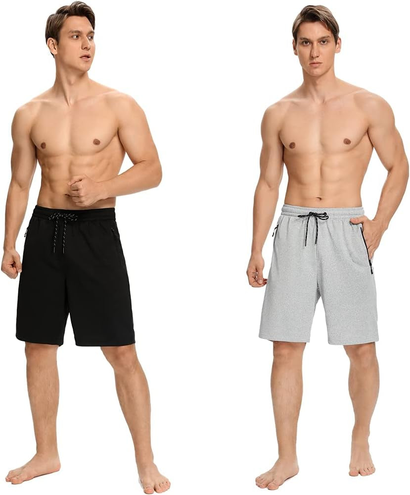 Mens Shorts,Athletic and Training Performance Shorts for Men,Mens Gym and Workout Shorts with Zip Pockets(2-Pack)