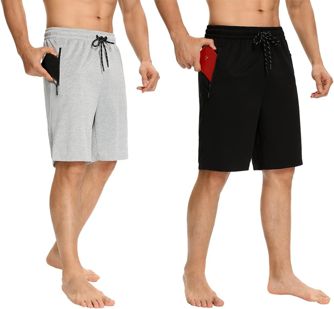 Mens Shorts,Athletic and Training Performance Shorts for Men,Mens Gym and Workout Shorts with Zip Pockets(2-Pack)