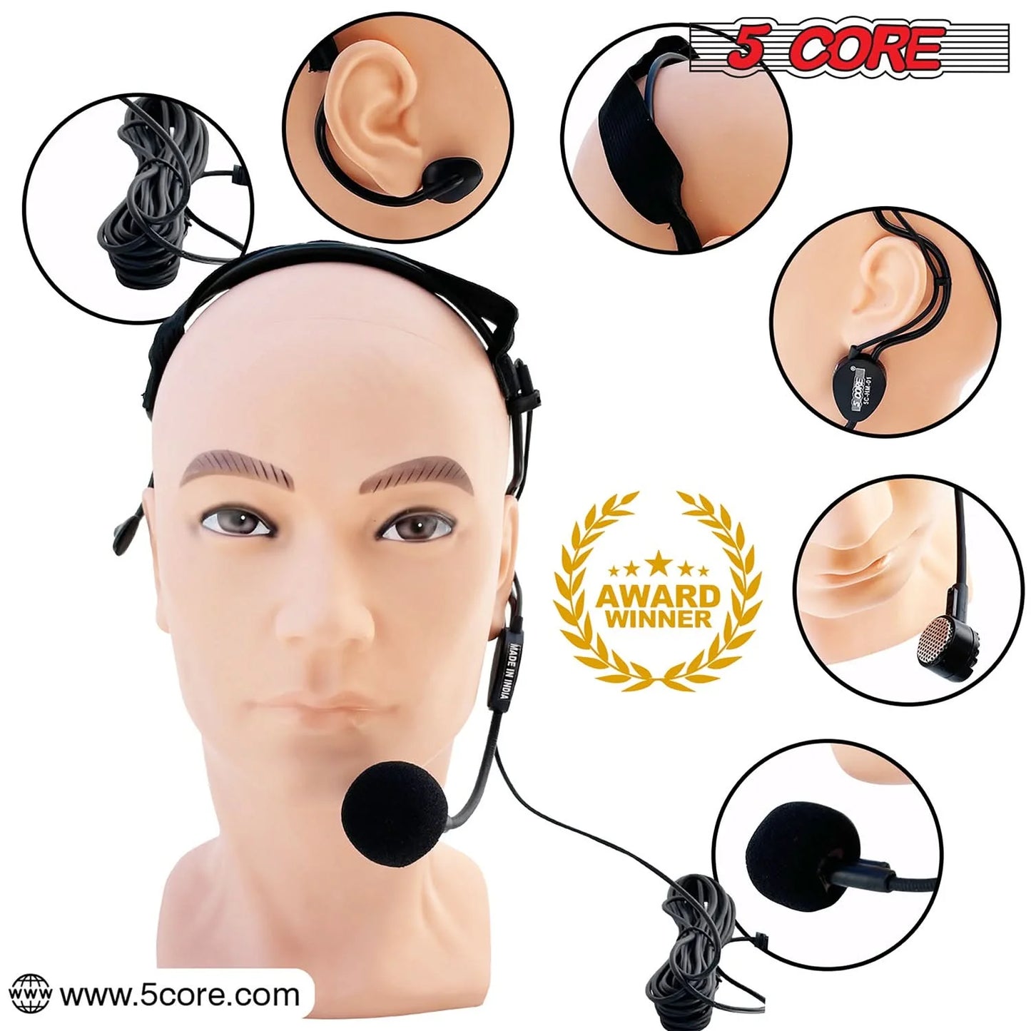 5 Core Headset Microphone Professional Flexible Boom Wired Hands Free Mic 1/4" Connector Jack