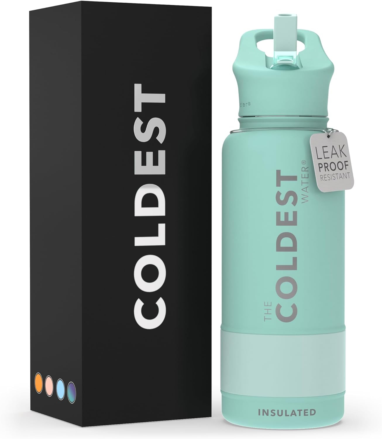 Coldest Sports Water Bottle with Straw Lid Vacuum Insulated Stainless Steel Metal Thermos Bottles Reusable Leak Proof Flask for Sports Gym (Mint Green)