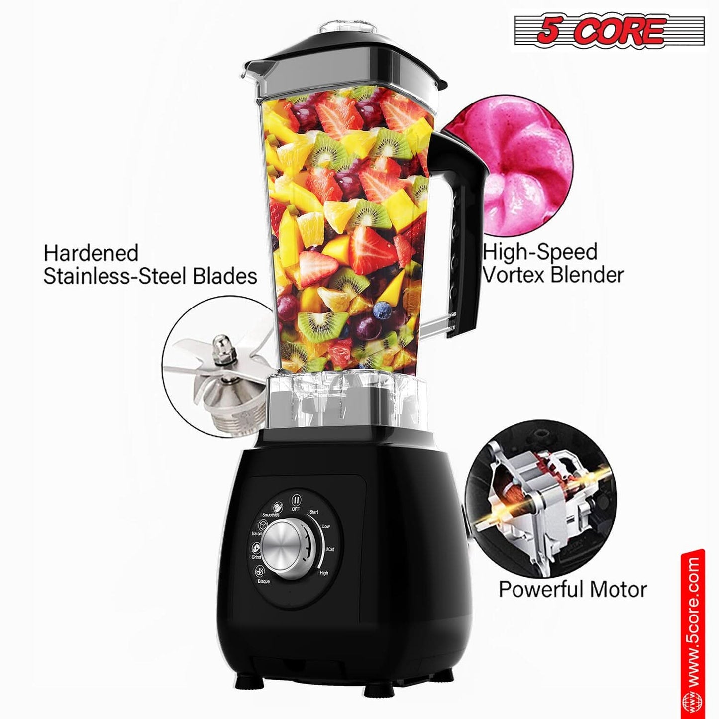 5Core Juicer Blender Machines 2000W Countertop Kitchen Smoothie Maker W 68Oz Jar