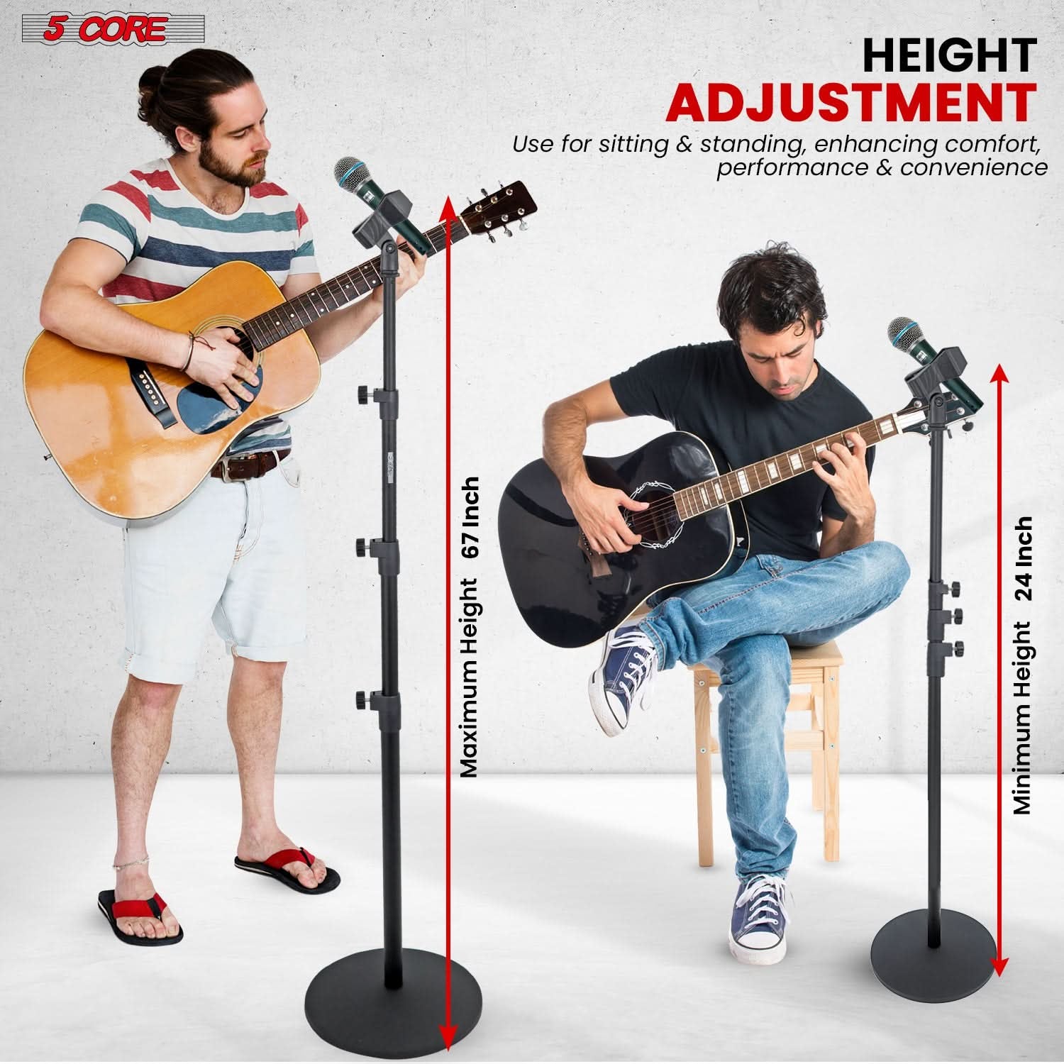 5Core Mic Stand Floor Adjustable Universal Heavy Duty Microphone Stands round Base Soporte De Micrófono