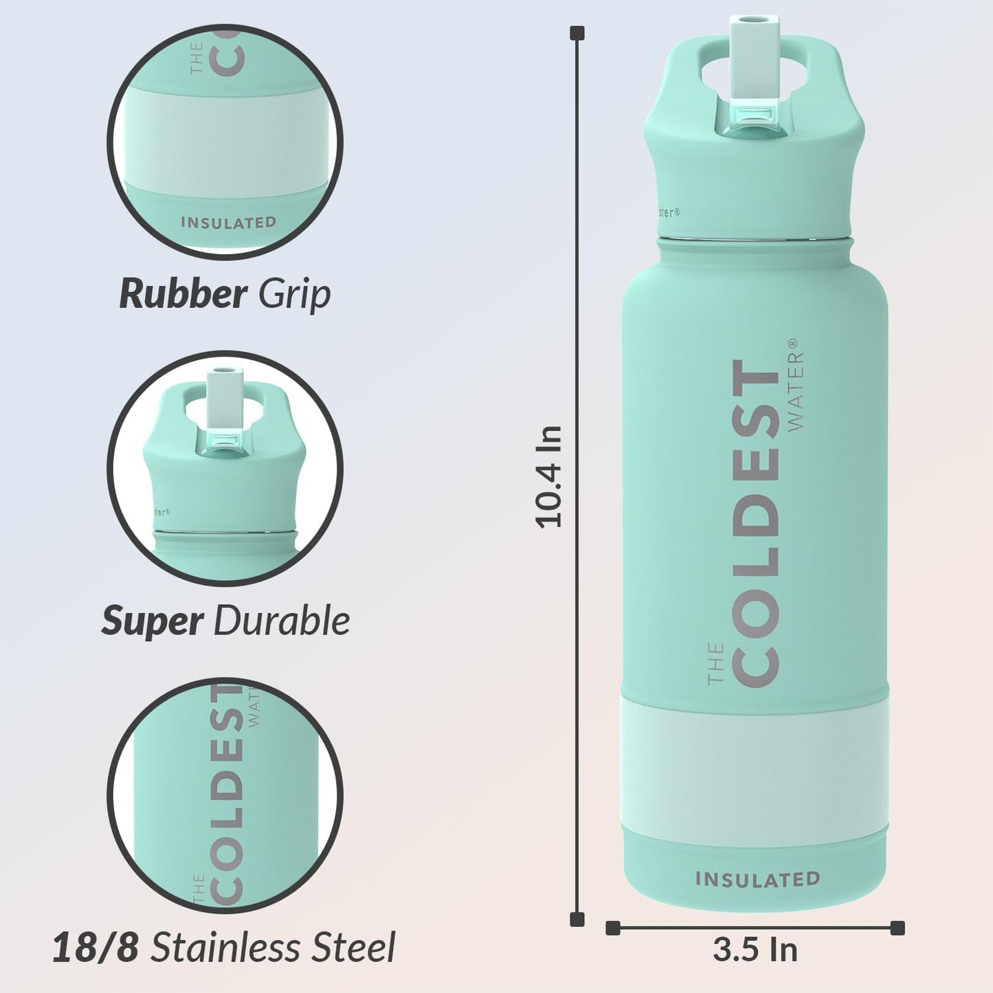 Coldest Sports Water Bottle with Straw Lid Vacuum Insulated Stainless Steel Metal Thermos Bottles Reusable Leak Proof Flask for Sports Gym (Mint Green)