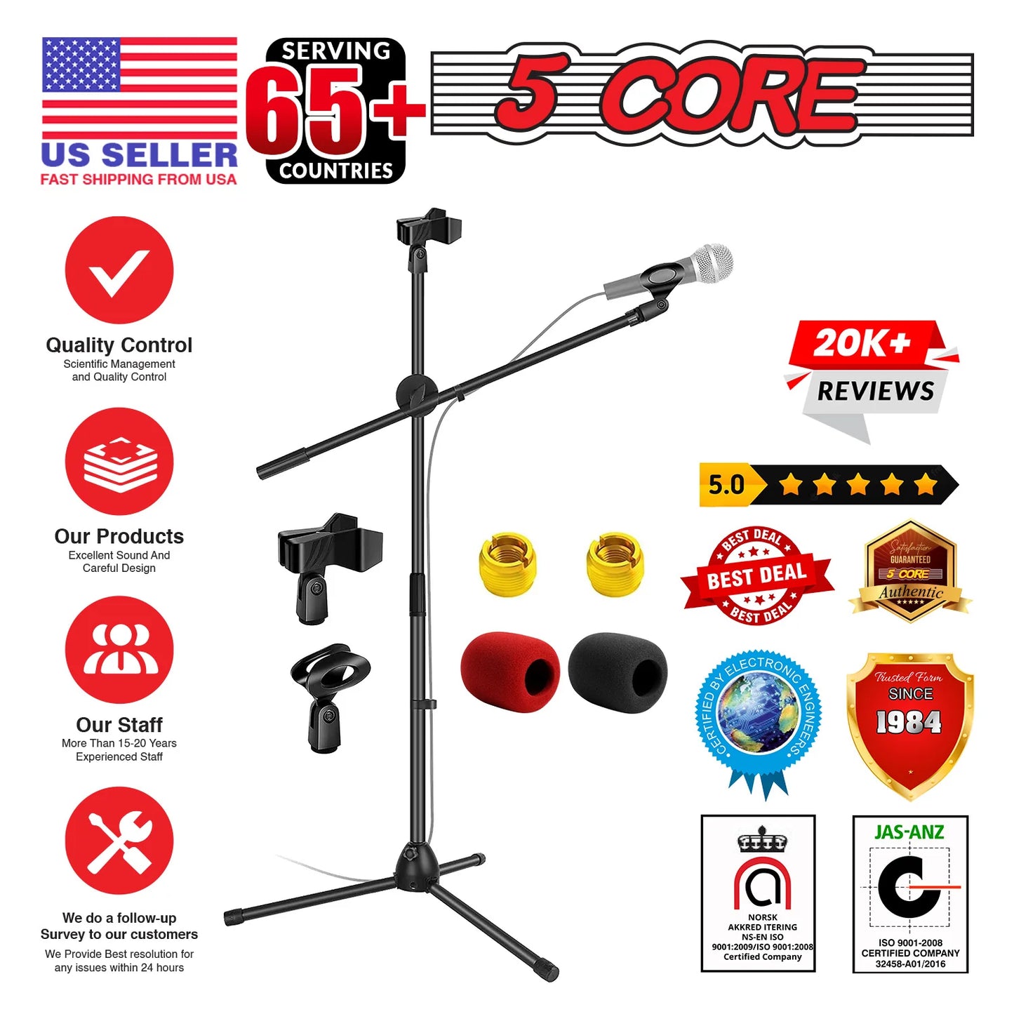 5Core Tripod Mic Stand Adjustable Heavy Duty Floor Holder Microphone Boom Arm