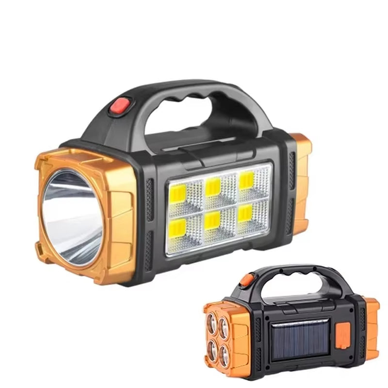 Portable Powerful USB Rechargeable Flashlight Solar LED Light with COB Work Light 4 Gear Charge Mobile Phone Camping Lamp