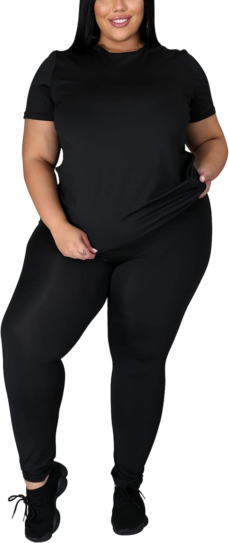 Plus Size 2 Piece Outfits for Women Short Sleeve Oversize Tunics Tops Sets Bodycon Casual Sweatpants Loungewear Set